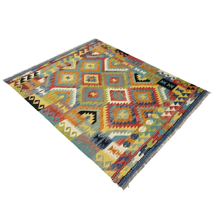 Afghan Vegetable Kilim Rug 4' 11" x 6' 9" Flat-Weave | No. AL647560