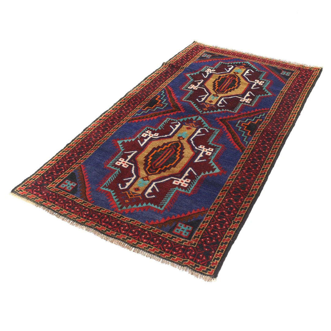 Blue Afghan Baluchi Rug 3' 4" x 6' 1" Hand-Knotted | No. AL64763