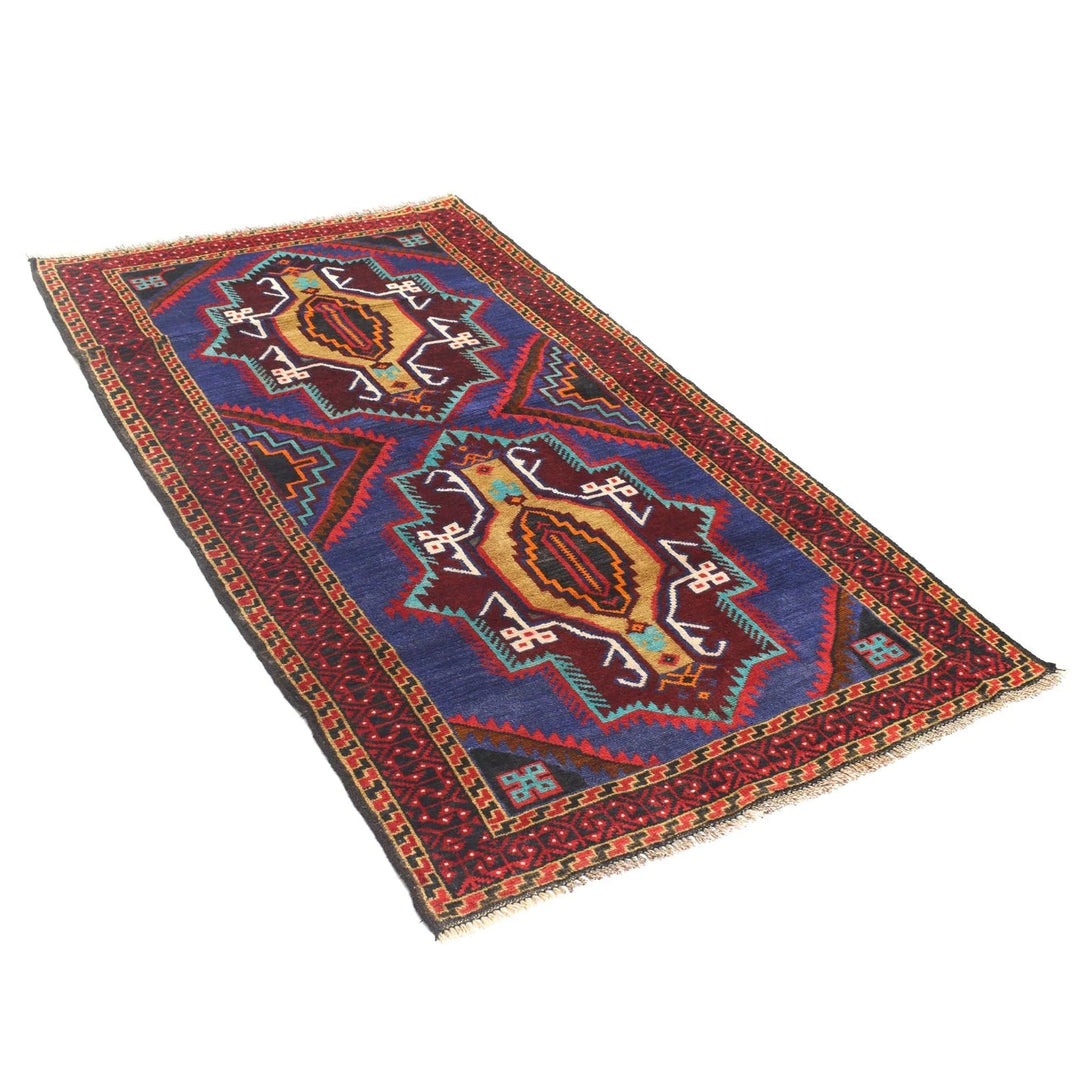 Blue Afghan Baluchi Rug 3' 4" x 6' 1" Hand-Knotted | No. AL64763