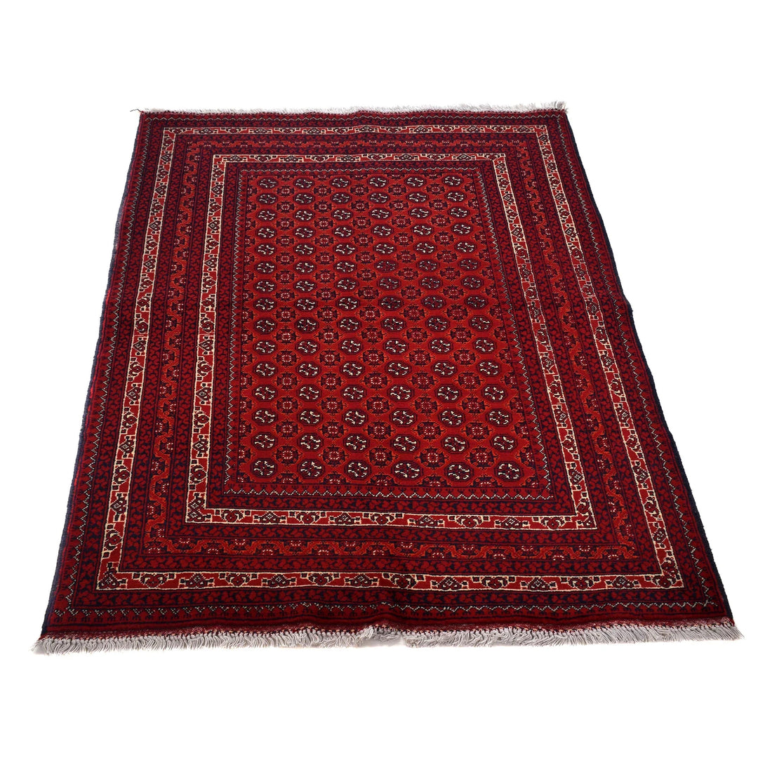 Burgundy Red Afghan Khoja Roshnai Rug 3'4" x 4'9" Hand-Knotted | No. AL64819