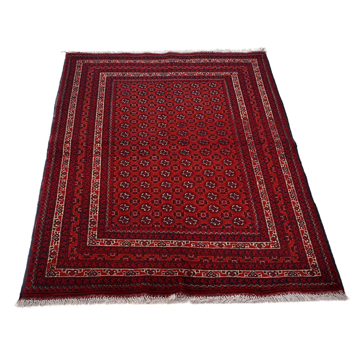 Burgundy Red Afghan Khoja Roshnai Rug 3'4" x 4'9" Hand-Knotted | No. AL64819