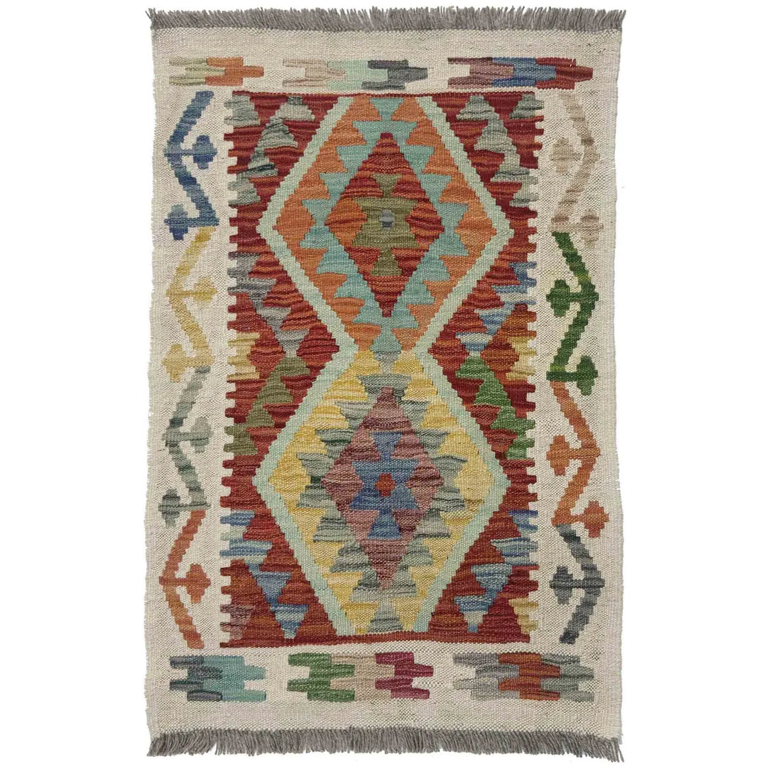 Afghan Vegetable Kilim Rug 2' 0" x 2' 11" Flat-Weave | No. AL648337