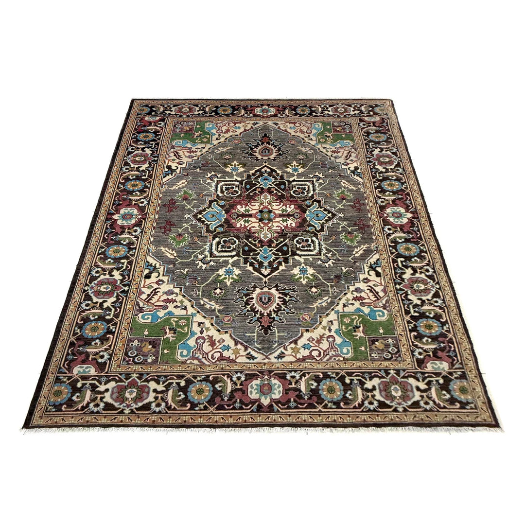 Multicolor Afghan Heriz Rug 6'10" x 9'7" Hand-Knotted detail