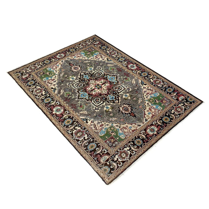 Multicolor Afghan Heriz Rug 6'10" x 9'7" Hand-Knotted close-up