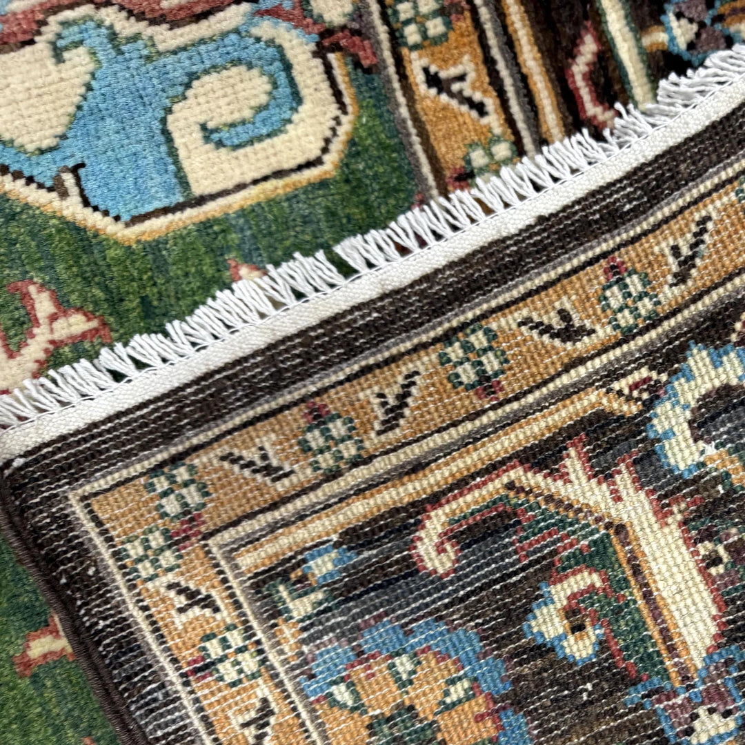 Multicolor Afghan Heriz Rug 6'10" x 9'7" Hand-Knotted border