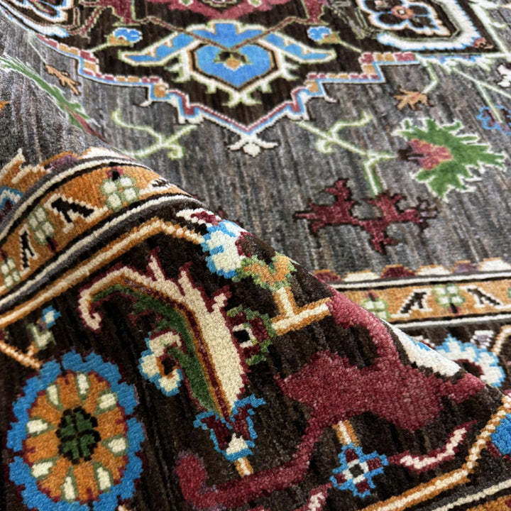 Multicolor Afghan Heriz Rug 6' 10" x 9' 7" Hand-Knotted | No. AL64881