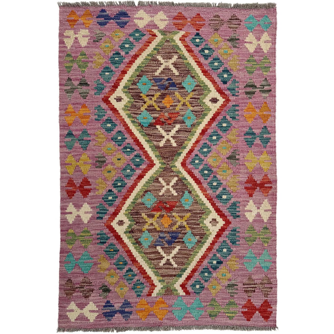 Afghan Vegetable Kilim Rug 2' 7" x 3' 11" Flat-Weave | No. AL649141