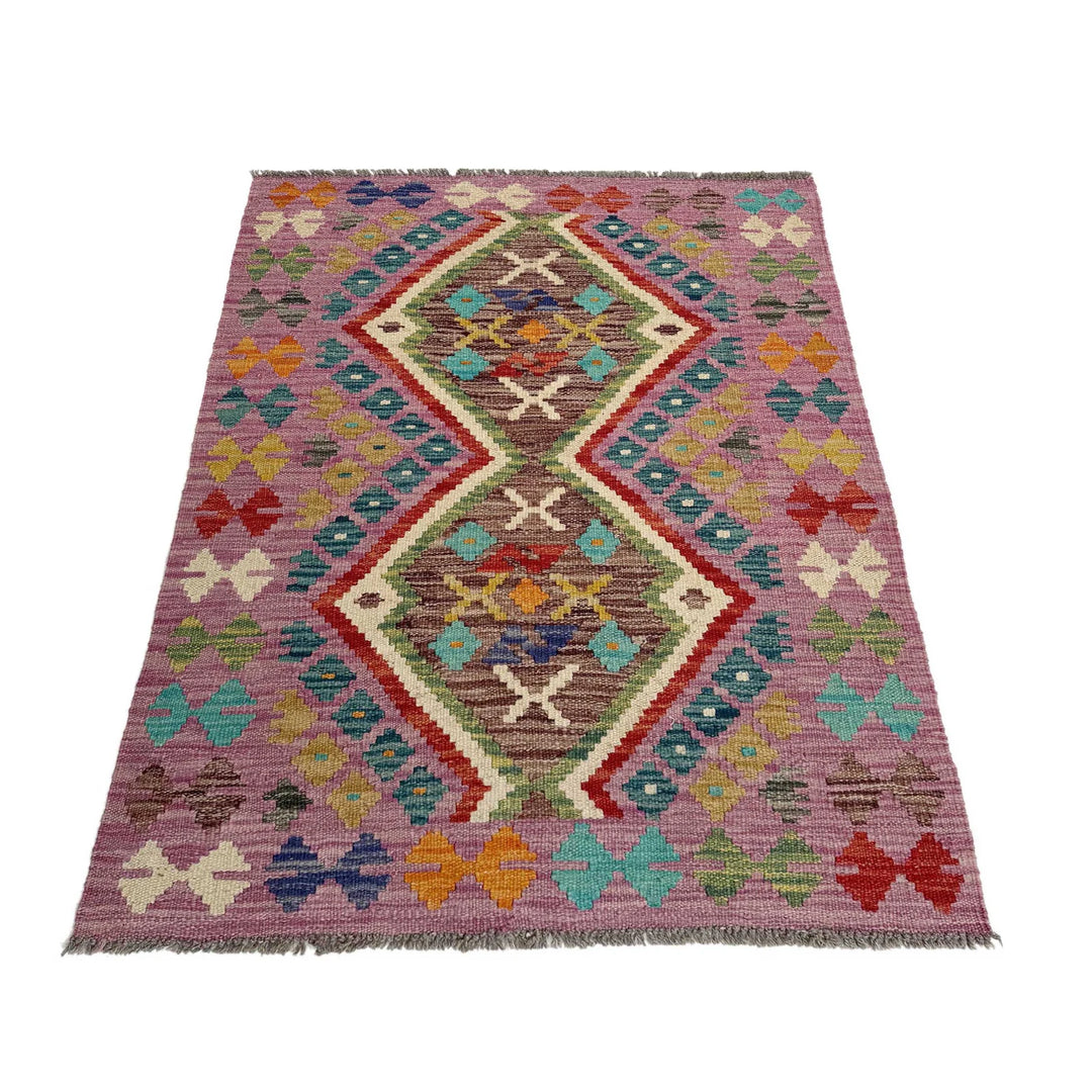 Afghan Vegetable Kilim Rug 2' 7" x 3' 11" Flat-Weave | No. AL649141