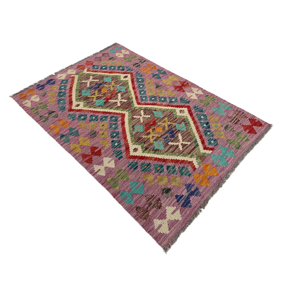 Afghan Vegetable Kilim Rug 2' 7" x 3' 11" Flat-Weave | No. AL649141