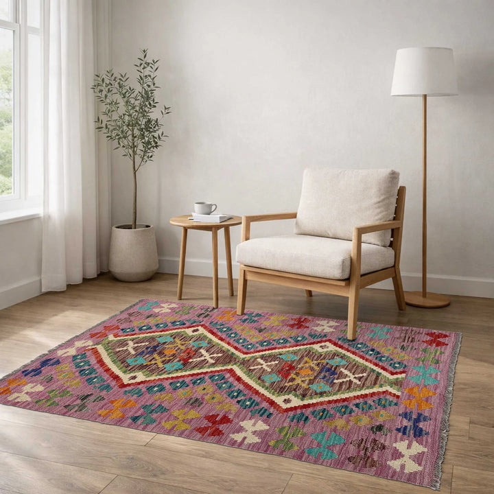 Afghan Vegetable Kilim Rug 2' 7" x 3' 11" Flat-Weave | No. AL649141