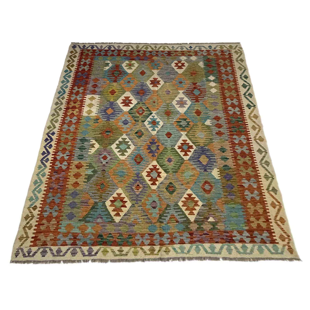 Afghan Vegetable Kilim Rug 5' 9" x 7' 11" Flat-Weave | No. AL649208