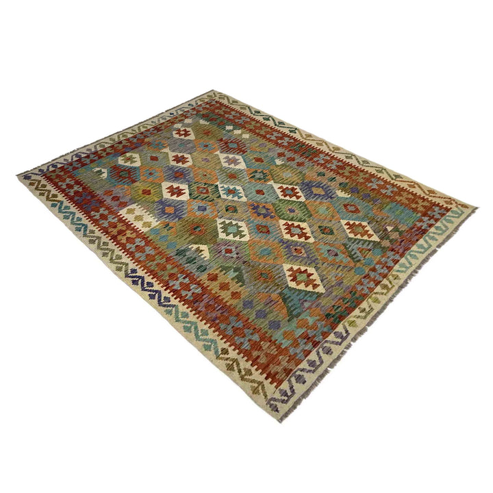 Afghan Vegetable Kilim Rug 5' 9" x 7' 11" Flat-Weave | No. AL649208