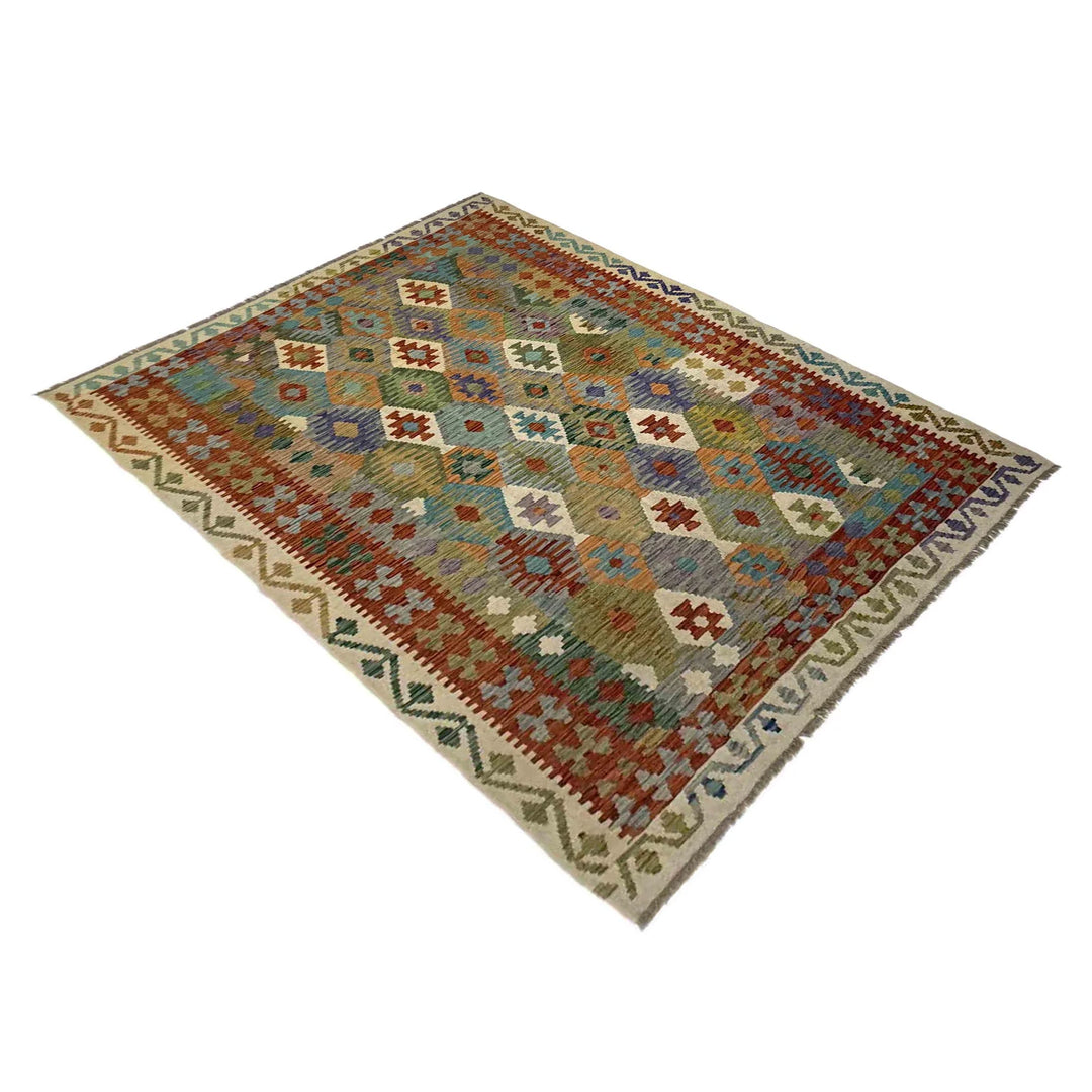 Afghan Vegetable Kilim Rug 5' 9" x 7' 11" Flat-Weave | No. AL649208