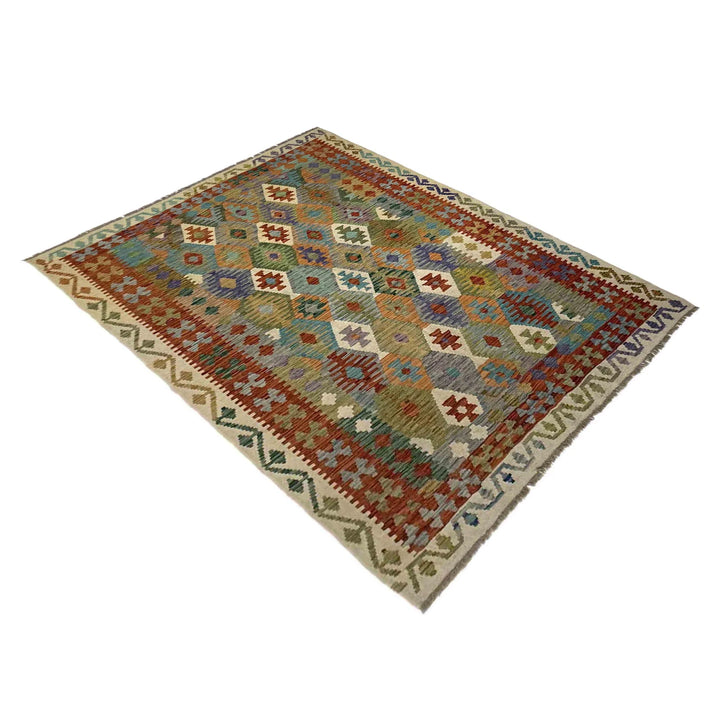 Afghan Vegetable Kilim Rug 5' 9" x 7' 11" Flat-Weave | No. AL649208