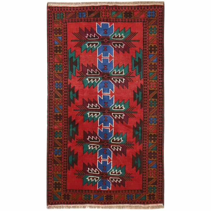 Red Afghan Baluchi Rug 2' 8" x 5' " Hand-Knotted | No. AL64954