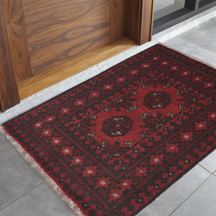 Red Afghan Oriental Rug 1' 7" x 2' 4" Hand-Knotted | No. AL64966