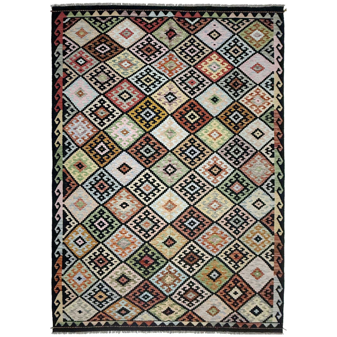 Afghan Vegetable Kilim Rug 6' 6" x 10' 0" Flat-Weave | No. AL650863