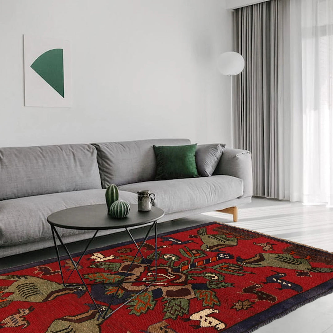 Afghan Pictorial Rug 3' 1" x 4' 2" Hand-Knotted | No. AL65196