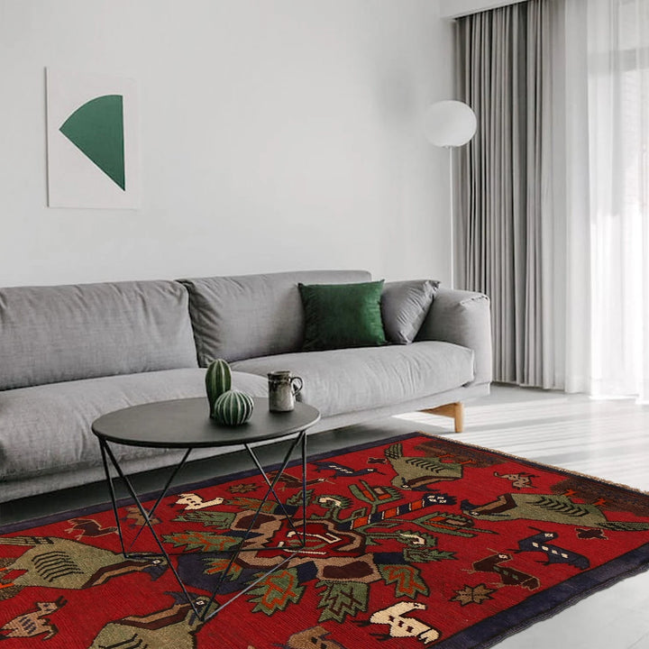 Afghan Pictorial Rug 3' 1" x 4' 2" Hand-Knotted | No. AL65196