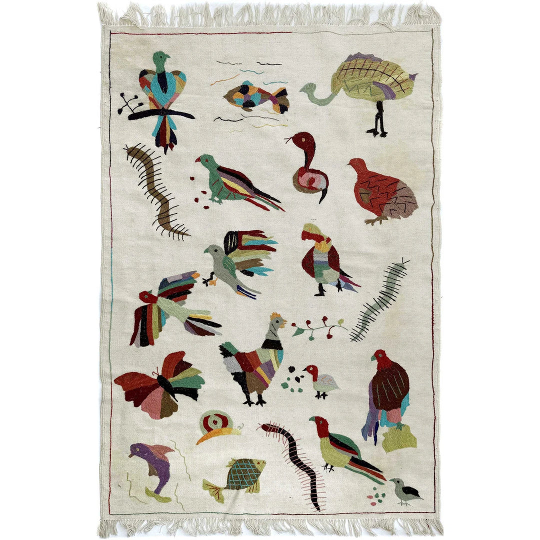 Beige Pakistani Embroidery Kilim Rug 4' 0" x 6' 4" Flat-Weave | No. AL652066