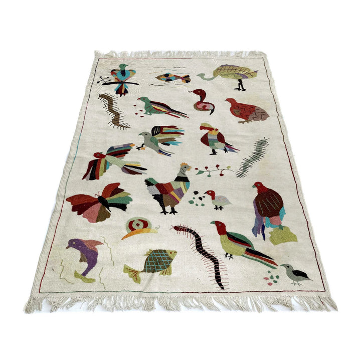 Beige Pakistani Embroidery Kilim Rug 4' 0" x 6' 4" Flat-Weave | No. AL652066