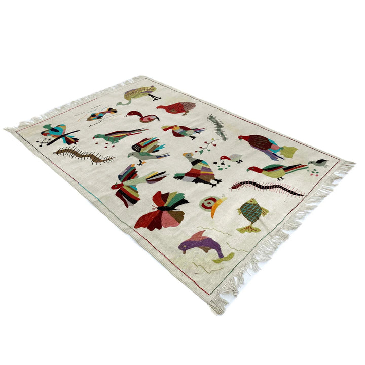 Beige Pakistani Embroidery Kilim Rug 4' 0" x 6' 4" Flat-Weave | No. AL652066