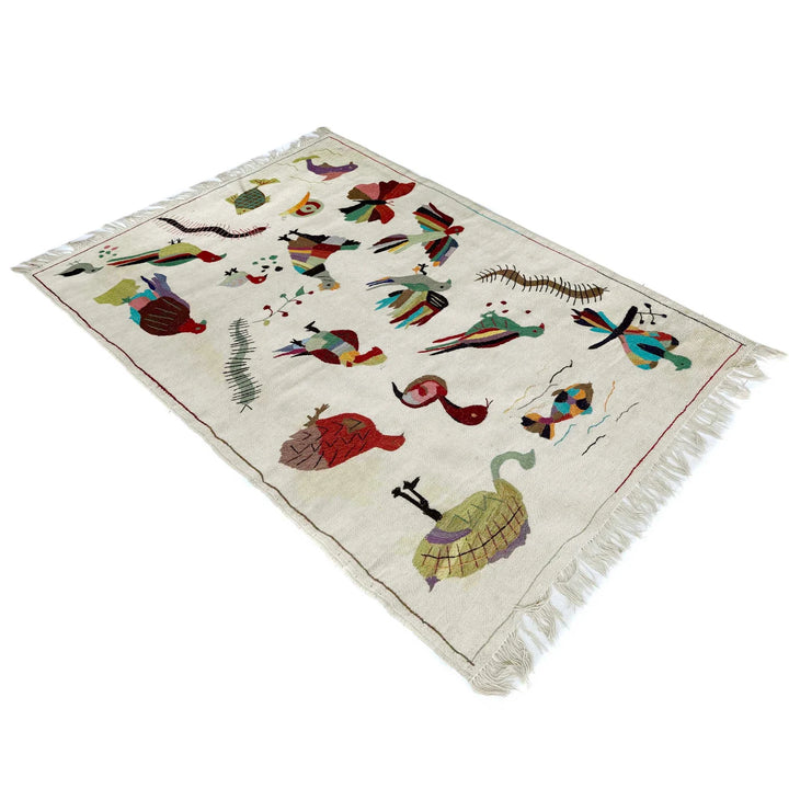 Beige Pakistani Embroidery Kilim Rug 4' 0" x 6' 4" Flat-Weave | No. AL652066