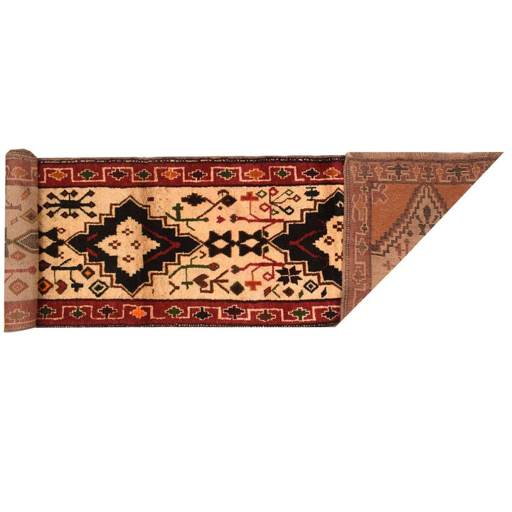Beige Afghan Baluchi Runner 2' 7" x 12' 5" Hand-Knotted | No. AL65229