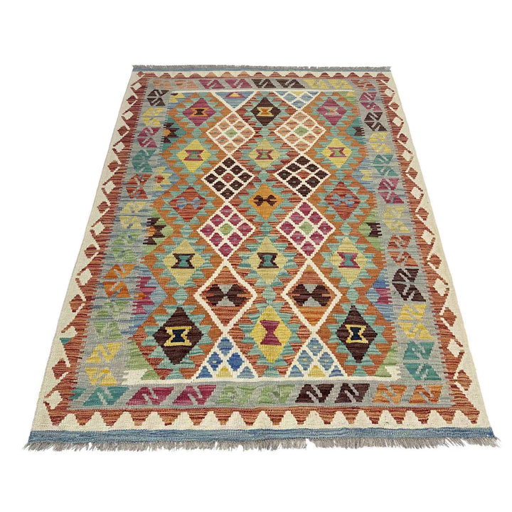 Afghan Vegetable Kilim Rug 3' 11" x 5' 10" Flat-Weave | No. AL652718