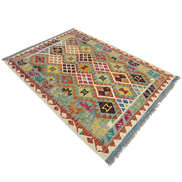 Afghan Vegetable Kilim Rug 3' 11" x 5' 10" Flat-Weave | No. AL652718