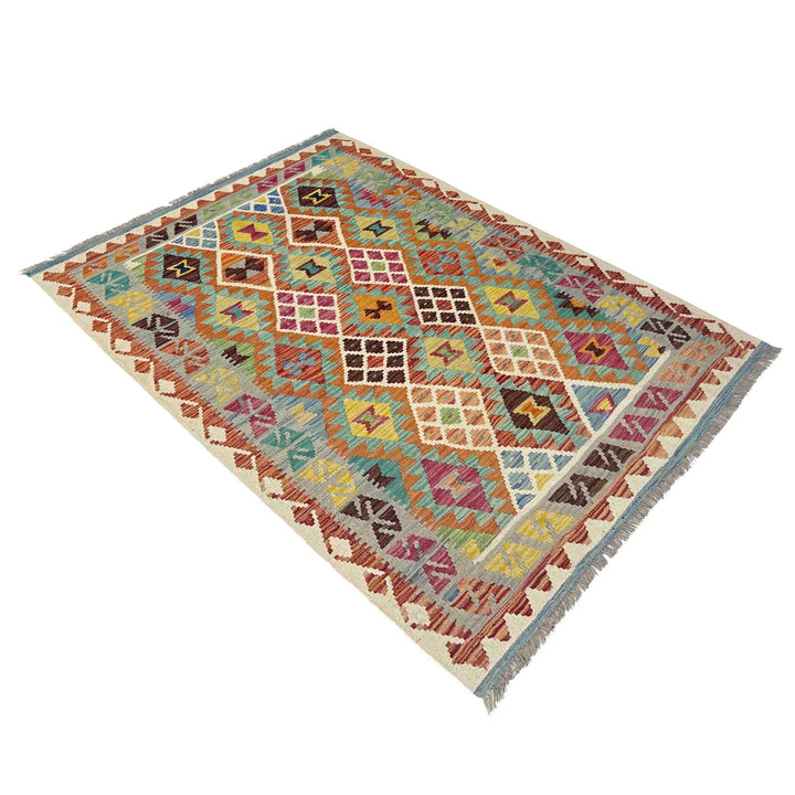 Afghan Vegetable Kilim Rug 3' 11" x 5' 10" Flat-Weave | No. AL652718