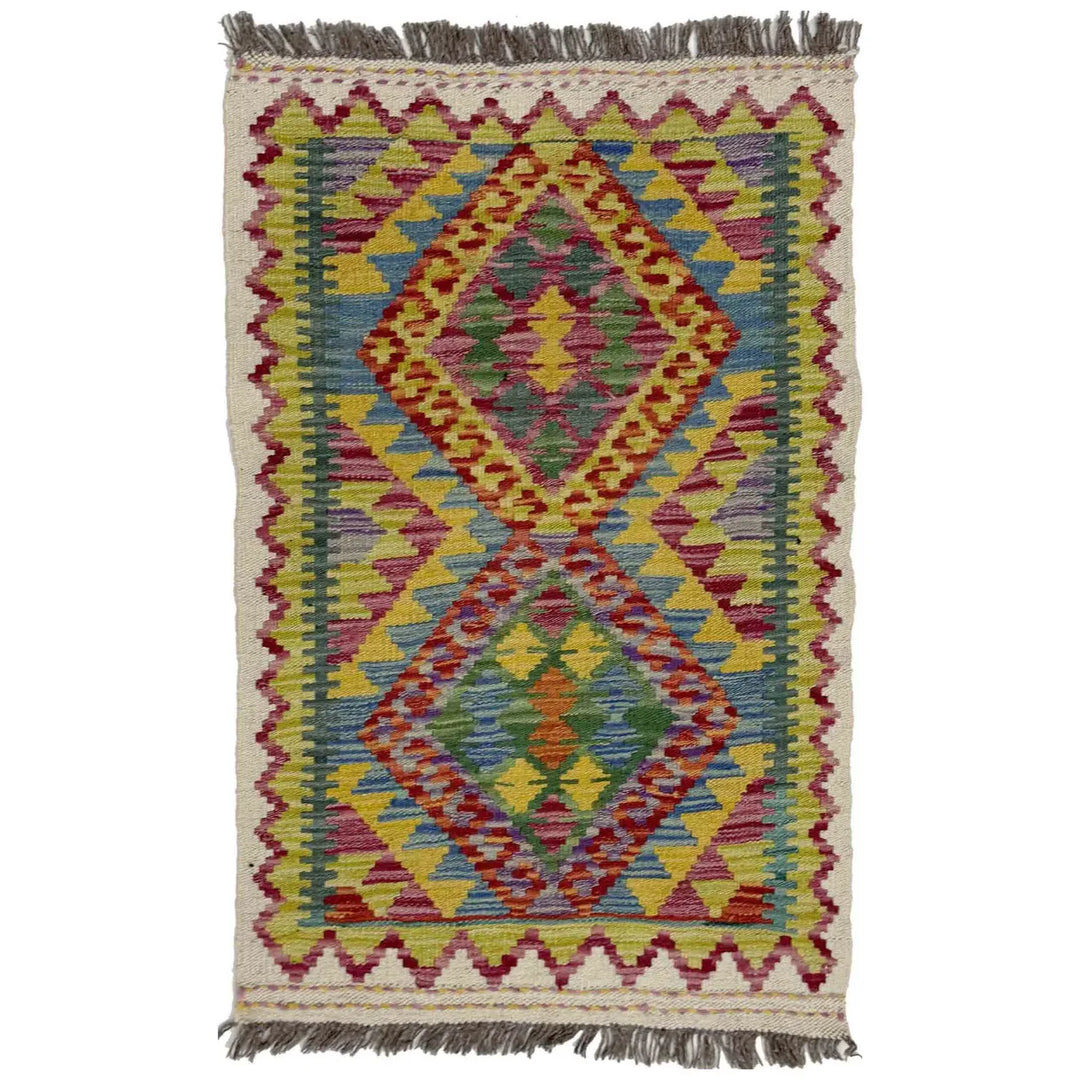 Afghan Vegetable Kilim Rug 2' 0" x 3' 1" Flat-Weave | No. AL652968