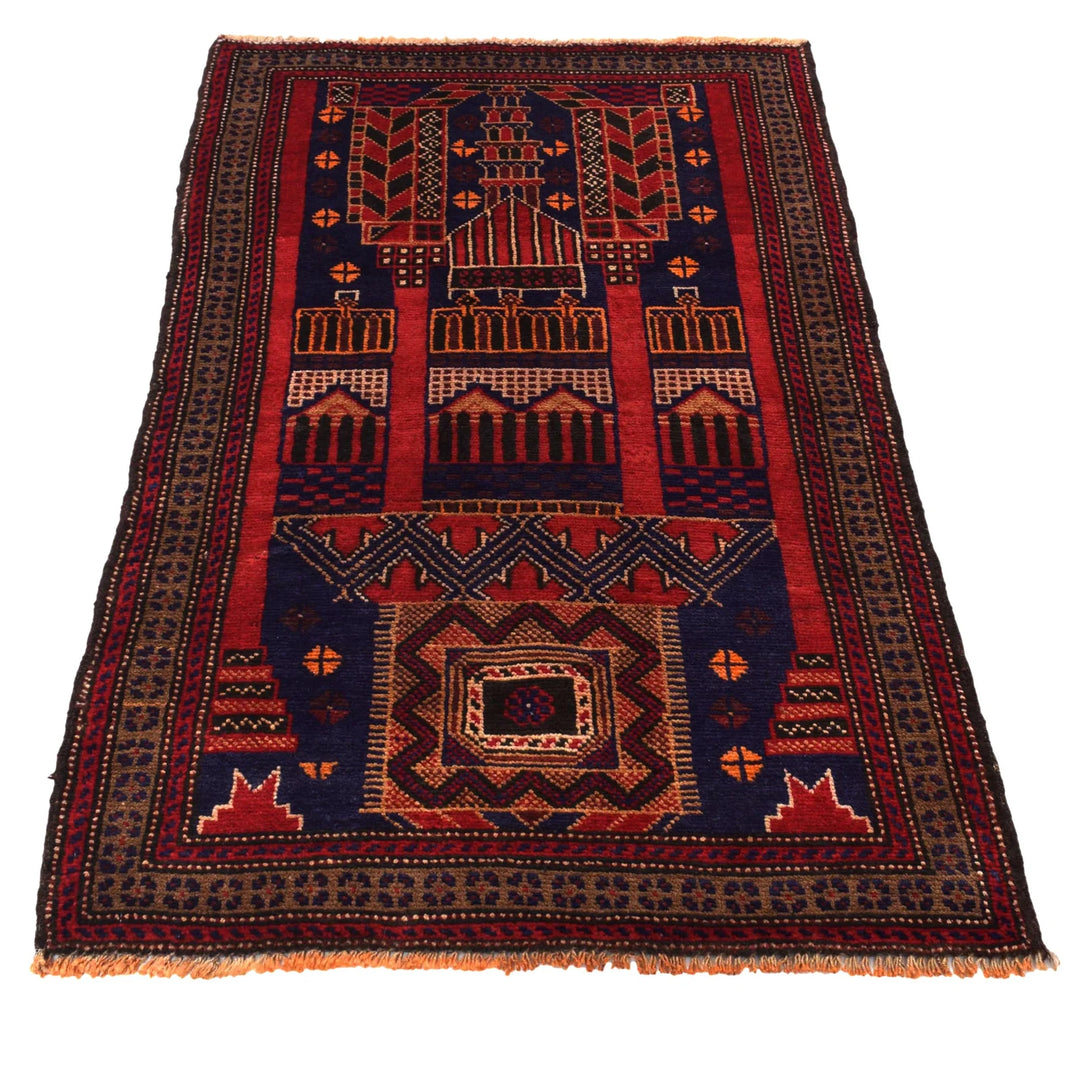 Blue Afghan Prayer Rug 2' 8" x 4' 5" Hand-Knotted | No. AL65309