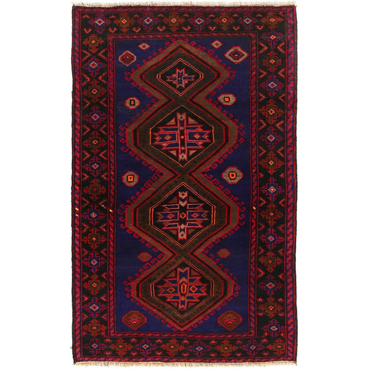 Blue Afghan Baluchi Rug 4' 2" x 6' 8" Hand-Knotted | No. AL65361