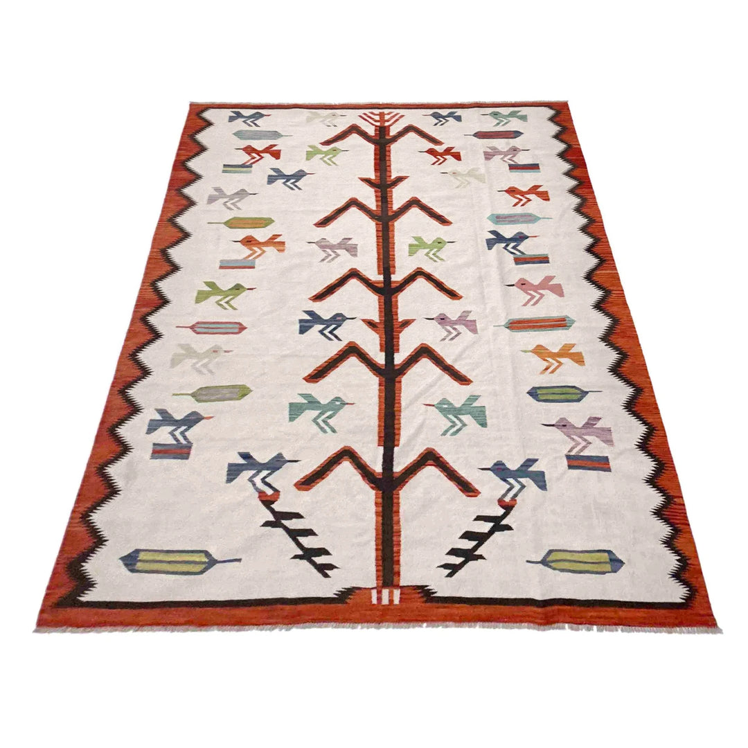 Beige Pakistani Embroidery Kilim Rug 8' 8" x 12' 2" Flat-Weave | No. AL653812