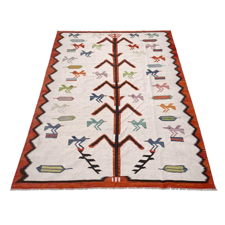 Beige Pakistani Embroidery Kilim Rug 8' 8" x 12' 2" Flat-Weave | No. AL653812