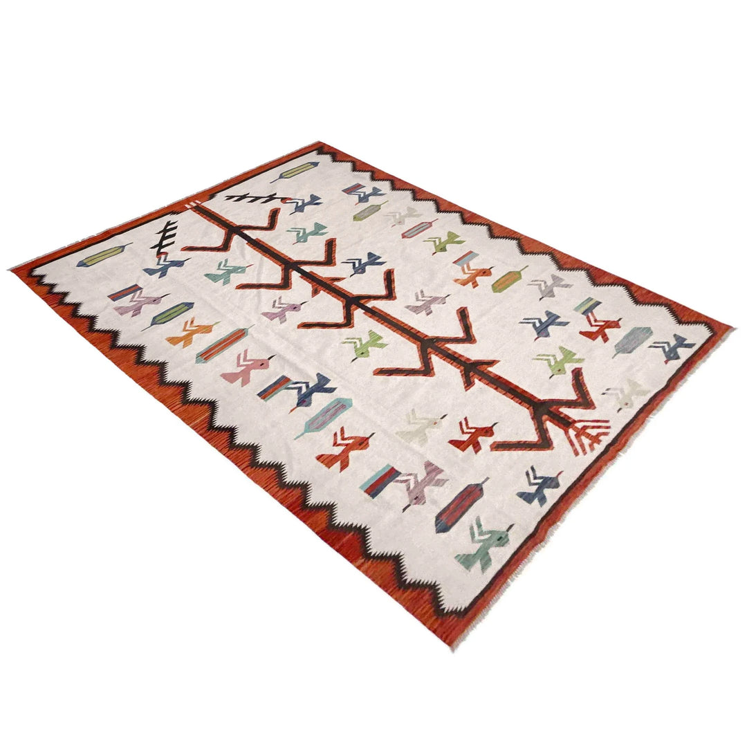 Beige Pakistani Embroidery Kilim Rug 8' 8" x 12' 2" Flat-Weave | No. AL653812