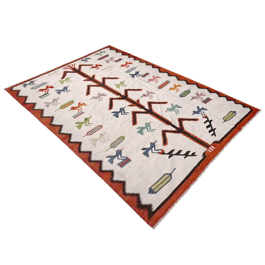 Beige Pakistani Embroidery Kilim Rug 8' 8" x 12' 2" Flat-Weave | No. AL653812