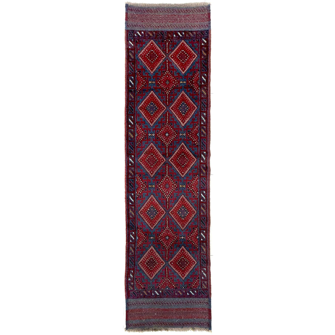 Deep Red Afghan Mashwani Rug 2' 1" x 7' 9" Hand-Knotted | No. AL65391