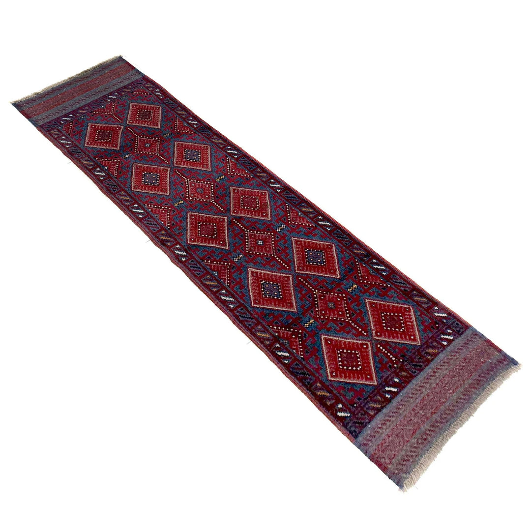 Deep Red Afghan Mashwani Rug 2' 1" x 7' 9" Hand-Knotted | No. AL65391