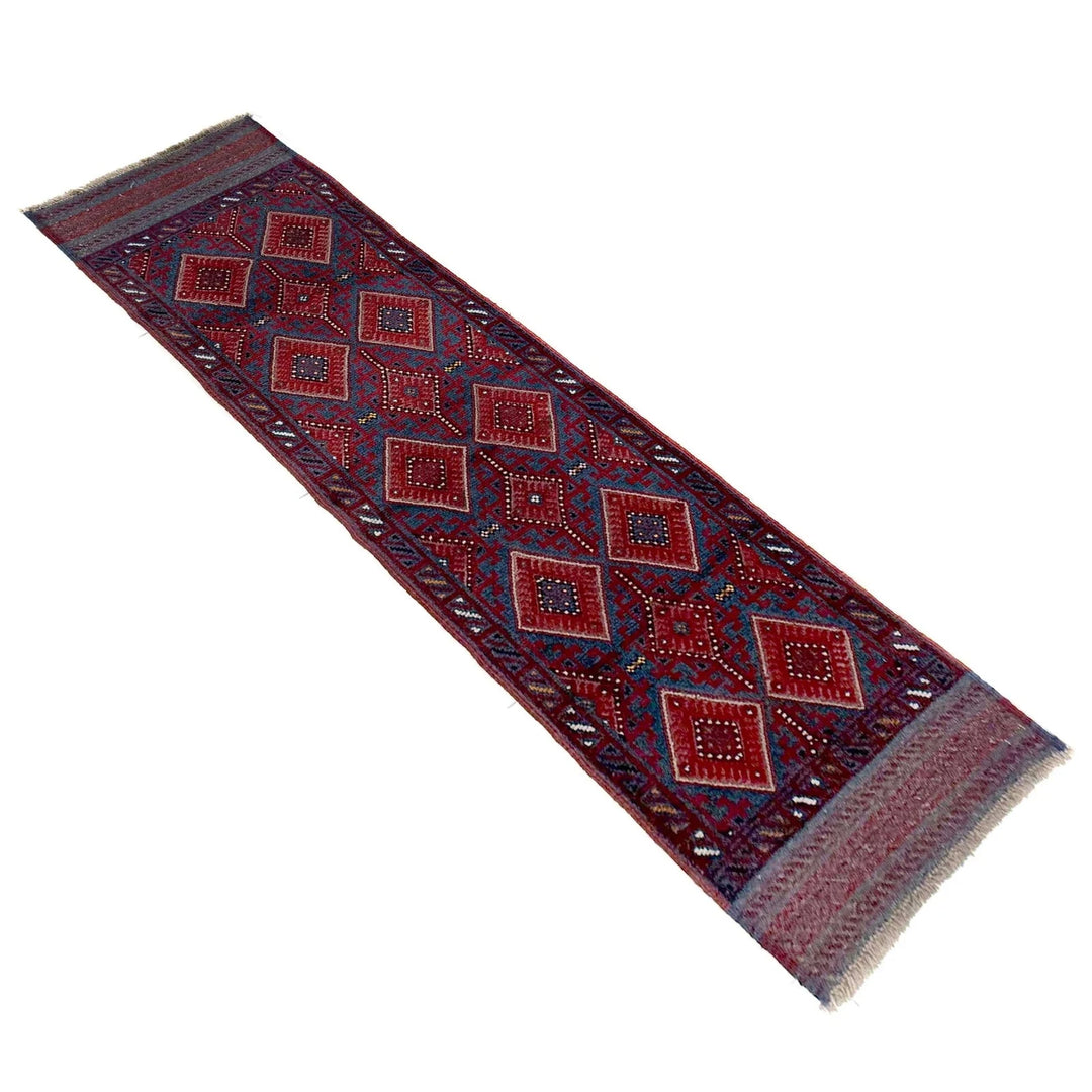 Deep Red Afghan Mashwani Rug 2'1" x 7'9" Hand-Knotted | No. AL65391