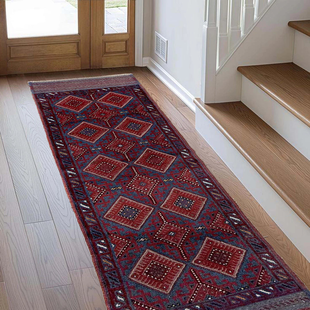 Deep Red Afghan Mashwani Rug 2' 1" x 7' 9" Hand-Knotted | No. AL65391