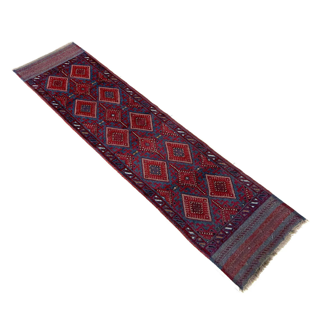 Deep Red Afghan Mashwani Rug 2' 1" x 7' 9" Hand-Knotted | No. AL65391