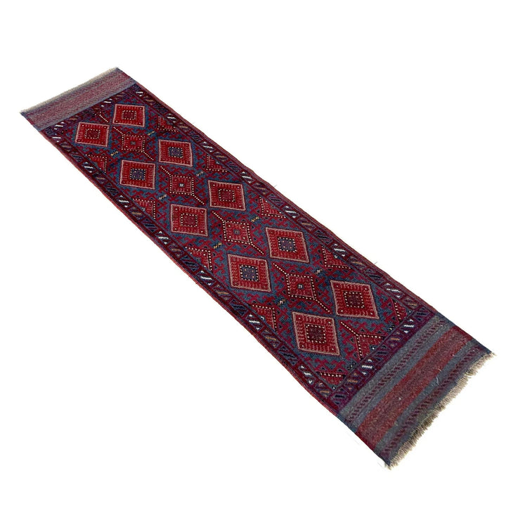 Deep Red Afghan Mashwani Rug 2'1" x 7'9" Hand-Knotted | No. AL65391