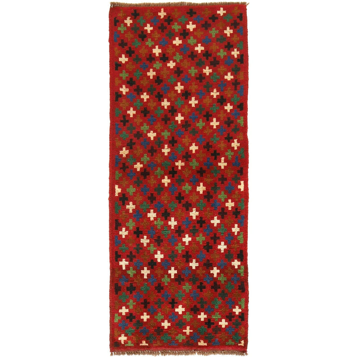 Red Afghan Baluchi Rug 2' 2" x 6' 4" Hand-Knotted | No. AL65408