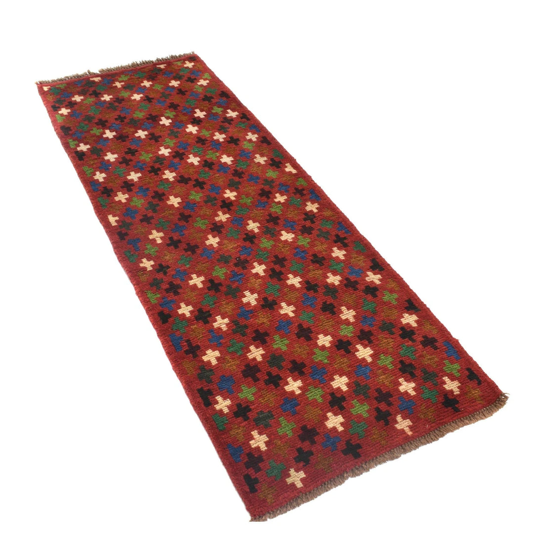 Red Afghan Baluchi Rug 2' 2" x 6' 4" Hand-Knotted | No. AL65408