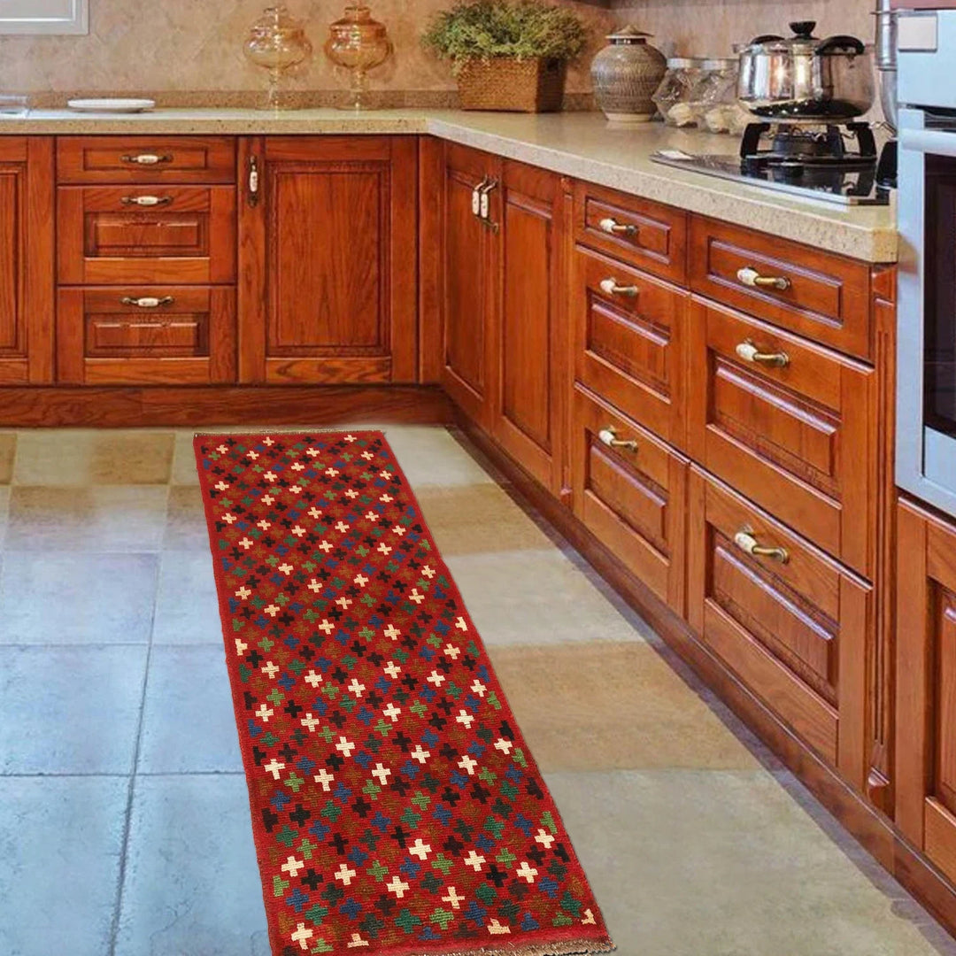 Red Afghan Baluchi Rug 2' 2" x 6' 4" Hand-Knotted | No. AL65408