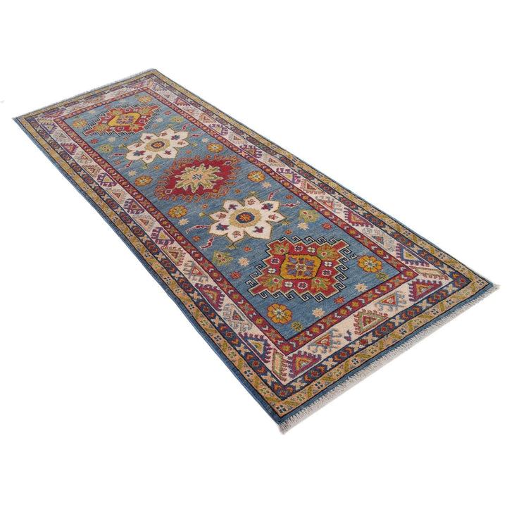 Blue Afghan Kazak Rug 2' 9" x 6' 10" Hand-Knotted | No. AL65442