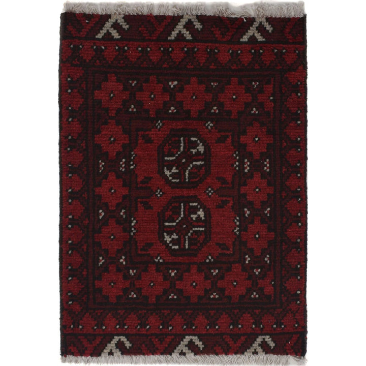 Red Afghan Oriental Doormat 1' 6" x 2' 1" Hand-Knotted | No. AL65505