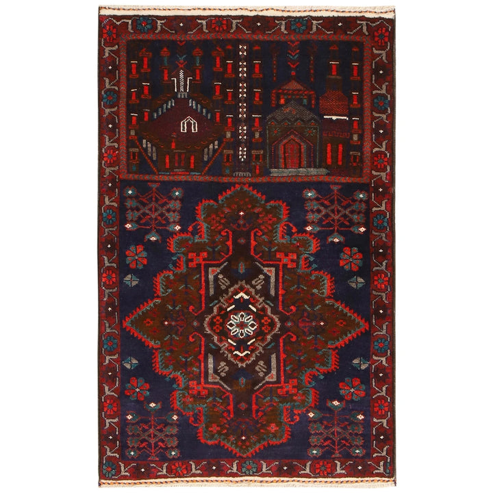 Blue Afghan Prayer Rug 2' 8" x 4' 4" Hand-Knotted | No. AL65536